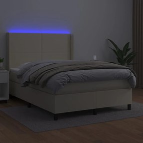 vidaXL Κρεβάτι Boxspring με Στρώμα &amp; LED Κρεμ 140x190 εκ. Συνθ. Δέρμα