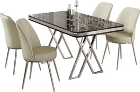 Dining Table &amp; Chairs Set (5 Pieces) Vals - Black Marble, Chrome, Cream Black Marble
Chrome
Cream