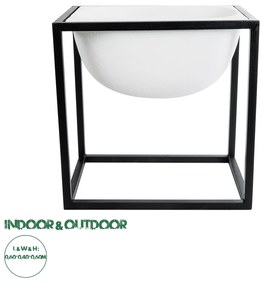 GloboStar® Artificial Garden FIORI 20754 Επιδαπέδιο Μεταλλικό Τσιμεντένιο Κασπώ Γλάστρα - Flower Pot Λευκό με Μαύρο Μ60 x Π40 x Υ60cm