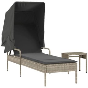 vidaXL Ξαπλώστρα Αν. Γκρι Συνθετικό Ρατάν με Σκίαστρο και Τραπεζάκι