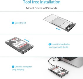 ORICO θήκη για 2.5" SATA HDD/SSD 2139C3, 5Gbps, διάφανη