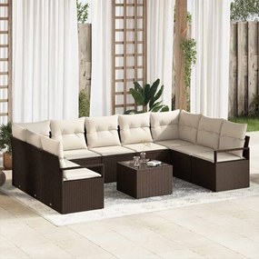 vidaXL Σετ Καναπέ Κήπου 10 pcs Καφέ Πολυ ράταν
