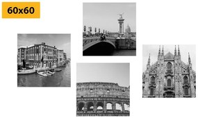 Σετ εικόνων ιστορικών πόλεων σε μαύρο & άσπρο - 4x 60x60