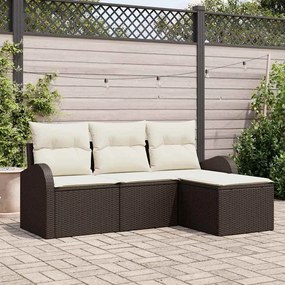 vidaXL Σετ Καναπέ Κήπου με μαξιλάρι 4 pcs Καφέ και λευκό Πολυ ράταν