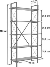Βιβλιοθήκη Elysian Megapap χρώμα καρυδί - μαύρο 90x33,5x180εκ.