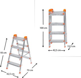 Σκάλα Double Step Perilla μεταλλική 4+4 σκαλοπάτια 93εκ.