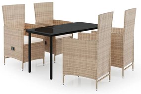 vidaXL Σετ Τραπεζαρίας Κήπου 5 Τεμαχίων Μπεζ με Μαξιλάρια