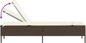 vidaXL Ξαπλώστρα Καφέ από Συνθετικό Ρατάν με Μαξιλάρια