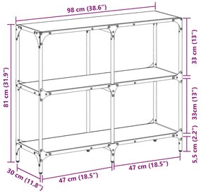 Τραπέζι Κονσόλα Επιφάνεια Μαύρο Γυαλί 98x30x81 εκ. Ατσάλι - Μαύρο