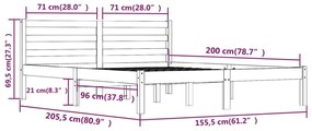 Πλαίσιο Κρεβατιού 150 x 200 εκ. Μασίφ Ξύλο Πεύκου King Size - Καφέ