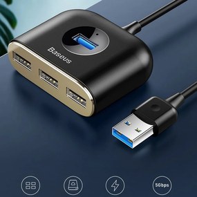 Baseus Square round 4 in 1 USB HUB Adapter (1xUSB3.0 &amp; 3xUSB2.0) 1m Black Μαύρο