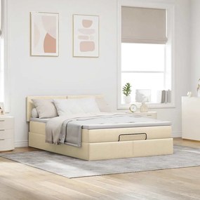vidaXL Οθωμανικό κρεβάτι με στρώμα &amp; LEDs Cream 140x190cm Ύφασμα
