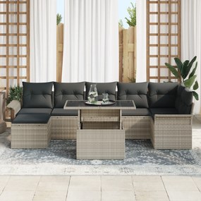vidaXL Σετ Καναπέ Κήπου 8 Τμχ με Μαξιλάρια Ανοιχτό Γκρι Πολυ Ρατάν