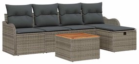 vidaXL Σετ Καναπέ Κήπου με μαξιλάρι 6 pcs Γκρι Πολυ ράταν