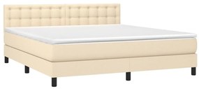 Κρεβάτι Boxspring με Στρώμα &amp; LED Κρεμ 180x200 εκ. Υφασμάτινο - Κρεμ