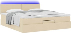 vidaXL Οθωμανικό κρεβάτι με στρώμα &amp; LEDs Cream 180x200cm ύφασμα