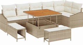 vidaXL Σετ Καναπέ Κήπου με μαξιλάρι 9 pcs Μπεζ Πολυ ράταν