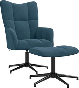 vidaXL Πολυθρόνα Relax Μπλε Βελούδινη με Σκαμπό