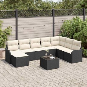 vidaXL Σετ Καναπέ Κήπου με μαξιλάρι 9 pcs Μαύρο και λευκό Πολυ ράταν