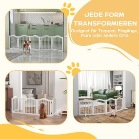 Φράγμα σκύλου, 5 πάνελ, Πτυσσόμενο, Ευέλικτο, Μασίφ ξύλο/MDF, 254,5x29,5x61 cm, Λευκό