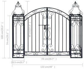 Πύλη Κήπου Διακοσμητική 122 x 20,5 x 100 εκ. Σφυρήλατος Σίδηρος - Μαύρο