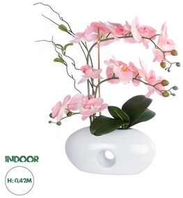 21126 GloboStar®  Artificial Garden PINK ORCHID 21126 Διακοσμητικό Φυτό Ροζ Ορχιδέα Υ42cm