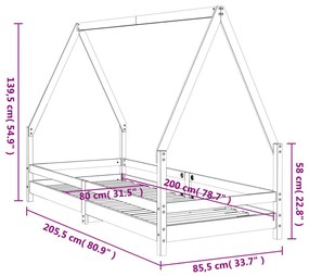 Πλαίσιο Παιδικού Κρεβατιού Λευκό 80 x 200 εκ. Μασίφ Ξύλο Πεύκου - Λευκό