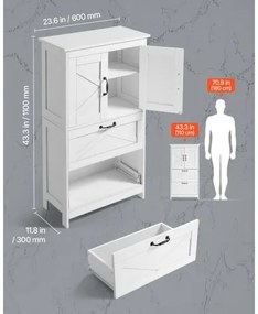 VEVOR Wooden Bathroom Floor Cabinet Storage 2 Drawers and Adjustable Shelf White