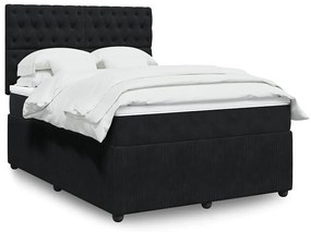 vidaXL Κρεβάτι Boxspring με Στρώμα Μαύρο 140x190 εκ. Βελούδινο