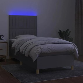vidaXL Κρεβάτι Boxspring με Στρώμα &amp; LED Αν.Γκρι 100x200εκ. Υφασμάτινο