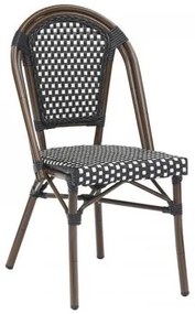 PARIS Καρέκλα Bistro, Αλουμίνιο Καρυδί, Wicker Άσπρο - Μαύρο, Στοιβαζόμενη Ε291,1