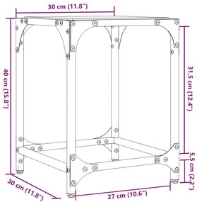 Τραπεζάκια Σαλονιού Επιφάνεια Μαύρο Γυαλί 30x30x40 εκ. Ατσάλι - Μαύρο