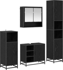 vidaXL Σετ Επίπλων Μπάνιου με ράφι 4 pcs Μαύρη Οξυά Επεξεργασμένο ξύλο