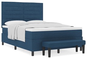 vidaXL Κρεβάτι με Ελατήριο με Στρώμα & Παγκάκι Μπλε 140x190 εκ. Ύφασμα