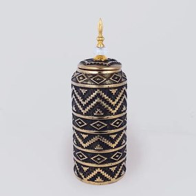 ΒΑΖΟ ΜΕ ΚΑΠΑΚΙ ΚΕΡΑΜΙΚΟ ΜΑΥΡΟ - ΧΡΥΣΟ 15x15x42.2cm|752-20355