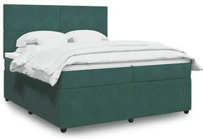 vidaXL Κρεβάτι Boxspring με Στρώμα Σκούρο Πράσινο 200x200εκ. Βελούδινο