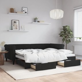 vidaXL Καναπές Κρεβάτι Συρόμενος Μαύρο 90x200 εκ. Βελούδο & Συρτάρια