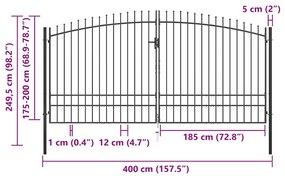 vidaXL Πόρτα Περίφραξης Διπλή με Λόγχες 400 x 248 εκ.