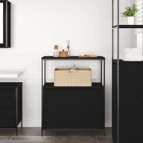 Ντουλάπι μπάνιου με ράφια Μαύρη βελανιδιά 76,5x35x95 εκ. - Μαύρο