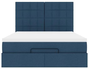 vidaXL Οθωμανικό κρεβάτι με στρώμα μπλε 140x200cm ύφασμα