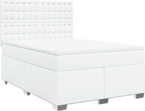 vidaXL Κρεβάτι Boxspring με Στρώμα Λευκό 140x200εκ.από Συνθετικό Δέρμα