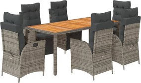 vidaXL Σετ Τραπεζαρίας Κήπου 7 τεμ. Γκρι Συνθ. Ρατάν με Μαξιλάρια