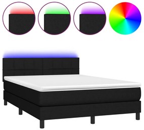 vidaXL Κρεβάτι Boxspring με Στρώμα &amp; LED Μαύρο 140x200 εκ. Υφασμάτινο