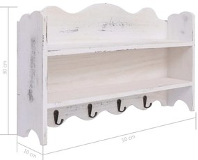 vidaXL Κρεμάστρα Τοίχου Λευκή 50 x 10 x 30 εκ. Ξύλινη