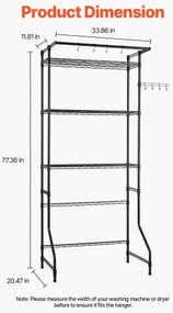 VEVOR Over Washer and Dryer Storage Shelf Single Row 3 Tiers Washer Rack Black