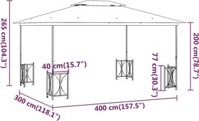 vidaXL Κιόσκι με Πλευρικά Τοιχώματα και Διπλή Οροφή Κρεμ 3 x 4 μ.