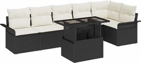 vidaXL Σετ Καναπέ Κήπου με μαξιλάρι 7 pcs Μαύρο Πολυ ράταν