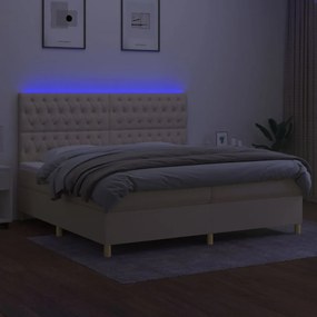 vidaXL Κρεβάτι Boxspring με Στρώμα &amp; LED Κρεμ 200x200 εκ. Υφασμάτινο