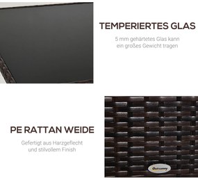 Outsunny Τραπέζι Κήπου Γυάλινο Τραπέζι Τραπεζαρίας Έπιπλα Κήπου Τραπέζι, Πολυρατάν+Ασφαλές Γυαλί, Καφέ+Μαύρο, 150x85x74cm