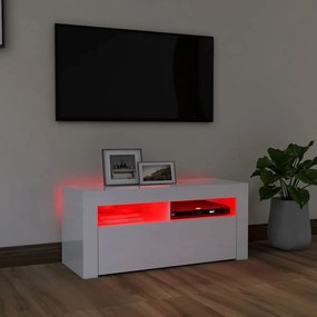 vidaXL Έπιπλο Τηλεόρασης με LED Γυαλιστερό Λευκό 90x35x40 εκ.